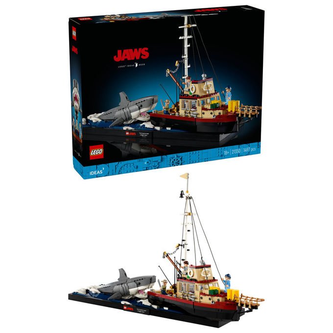 Lego Ideas 21350 Lo squalo, set da costruzione per adulti, diorama da collezione, 1497 pezzi, 3 minifigure, eta' 18+