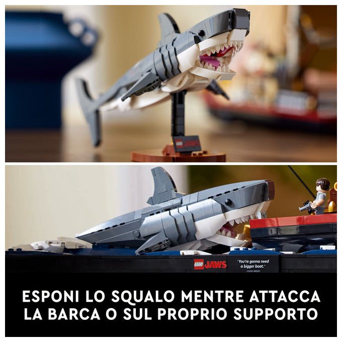 Lego Ideas 21350 Lo squalo, set da costruzione per adulti, diorama da collezione, 1497 pezzi, 3 minifigure, eta' 18+