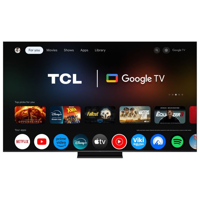 TCL televisore 75C7L SQD-Mini LED 75 pollici, 4K Ultra HD, 3000 nit, 144Hz, Google TV, Dolby Vision e Atmos, audio Bang and Olufsen