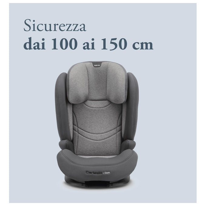 Inglesina Cartesio i-Size – Seggiolino Auto Isofix, 100-150 cm (3-12 anni), Side Protection System EPP, reclinabile 4 posizioni, colore Stone Grey