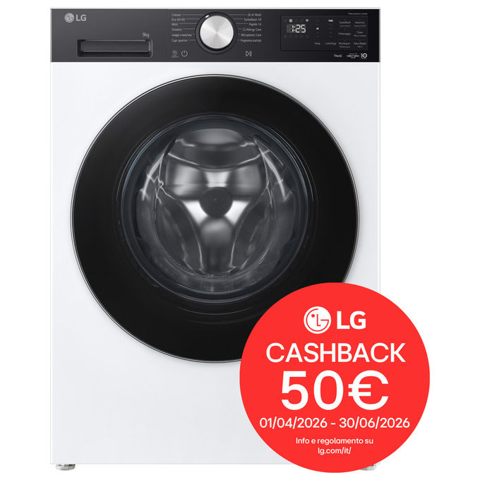LG F4NX5009TKC Serie X5 Lavatrice Carica Frontale 9 Kg 1400 rpm Classe A Wi-Fi AI DD TurboWash Steam (85x60x56,5 cm) colore Bianco