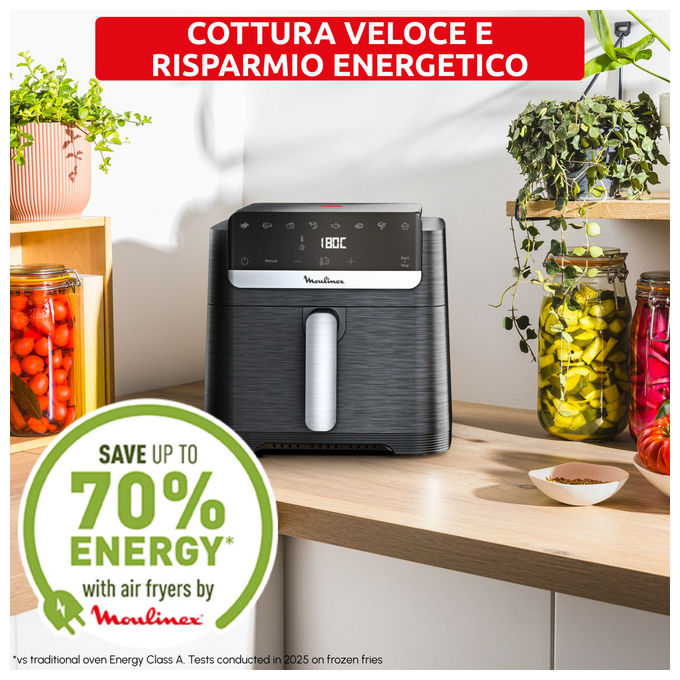 [ComeNuovo] Moulinex EZ8618 Easy Fry Mega Compact Friggitrice ad aria 7.5 L 2020 W programmi preimpostati display touch colore Nero