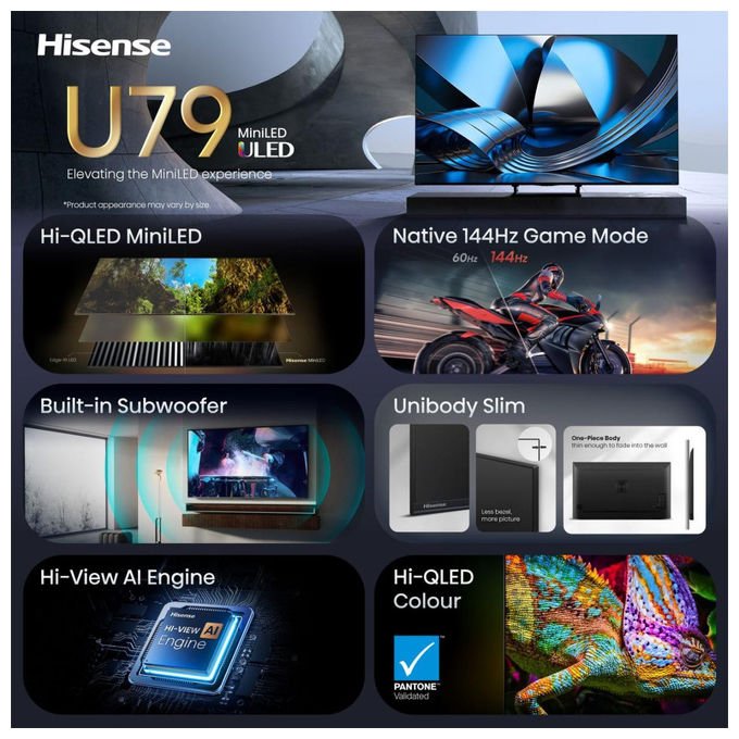 Hisense 65U79SE TV ULED 65'' 4K Ultra HD Smart TV VIDAA 144Hz Dolby Vision HDR10+ AMD FreeSync Premium Pro colore Nero