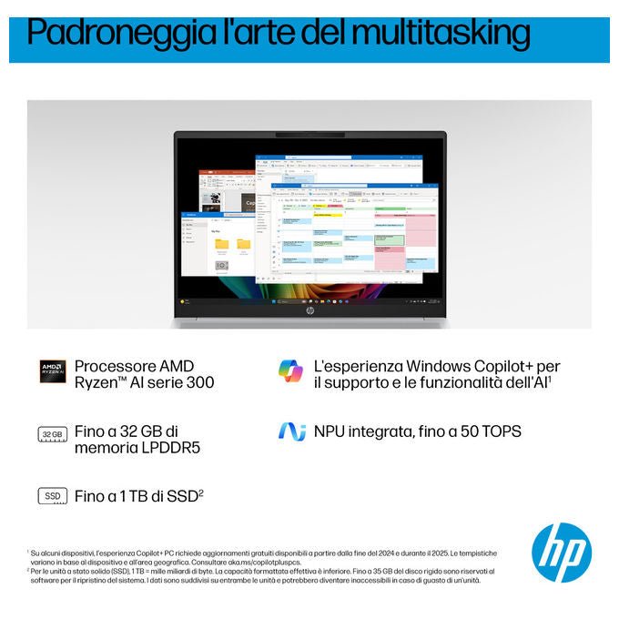 HP D70E7EA OmniBook 5 Laptop 16'' 2K AMD Ryzen AI 5 330 16 GB RAM 512 GB SSD NVMe Wi-Fi 6 Windows 11 Home colore Argento