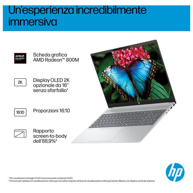 HP D70E7EA OmniBook 5 Laptop 16'' 2K AMD Ryzen AI 5 330 16 GB RAM 512 GB SSD NVMe Wi-Fi 6 Windows 11 Home colore Argento