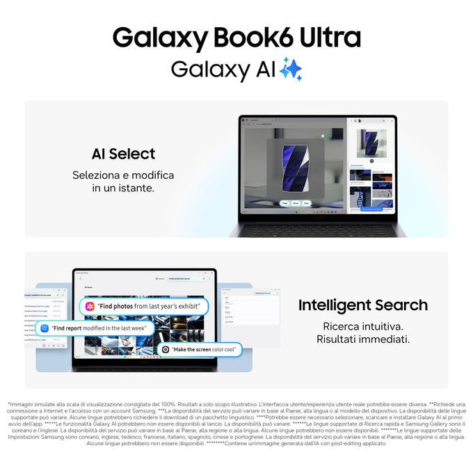 Samsung NP960UJH-XG6IT Galaxy Book6 Ultra Notebook 16'' Intel Core Ultra 7 356H 32GB RAM 1TB SSD NVIDIA GeForce RTX 5060 8GB Windows 11 Home colore Grigio