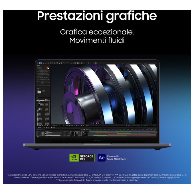 Samsung NP960UJH-XG6IT Galaxy Book6 Ultra Notebook 16'' Intel Core Ultra 7 356H 32GB RAM 1TB SSD NVIDIA GeForce RTX 5060 8GB Windows 11 Home colore Grigio