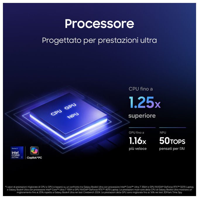 Samsung NP960UJH-XG6IT Galaxy Book6 Ultra Notebook 16'' Intel Core Ultra 7 356H 32GB RAM 1TB SSD NVIDIA GeForce RTX 5060 8GB Windows 11 Home colore Grigio