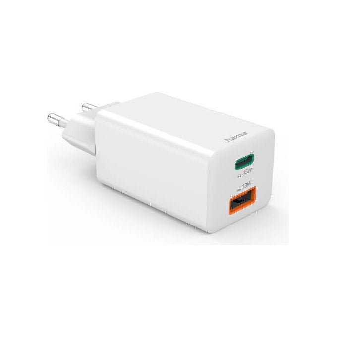 Hama 00201993 Caricabatterie da rete 2 porte USB-C USB-A 45 W GaN Ricarica rapida Power Delivery Quick Charge colore Bianco