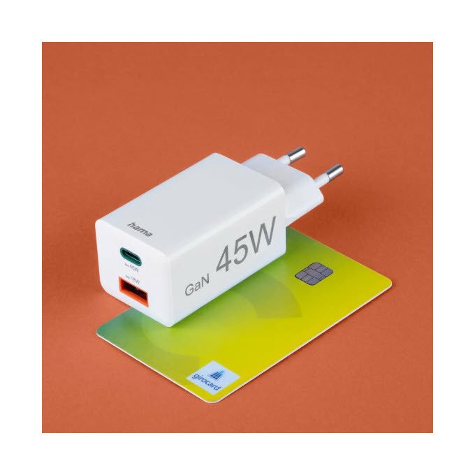 Hama 00201993 Caricabatterie da rete 2 porte USB-C USB-A 45 W GaN Ricarica rapida Power Delivery Quick Charge colore Bianco