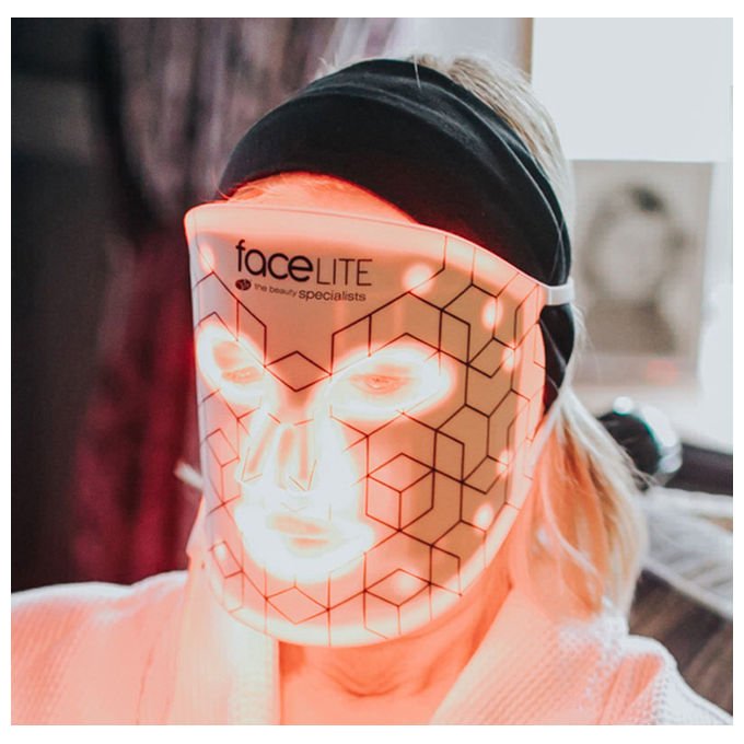 Rio FCLT2 FaceLITE Maschera LED Viso Terapia Luce Rossa e Infrarossa 633 nm 830 nm Timer 10 min colore Bianco