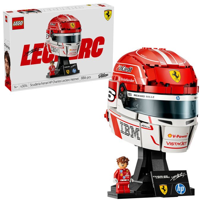 Lego 43014 Editions Casco di Charles Leclerc Scuderia Ferrari HP Set da Costruzione 886 pezzi con Minifigure F1 colore Multicolore