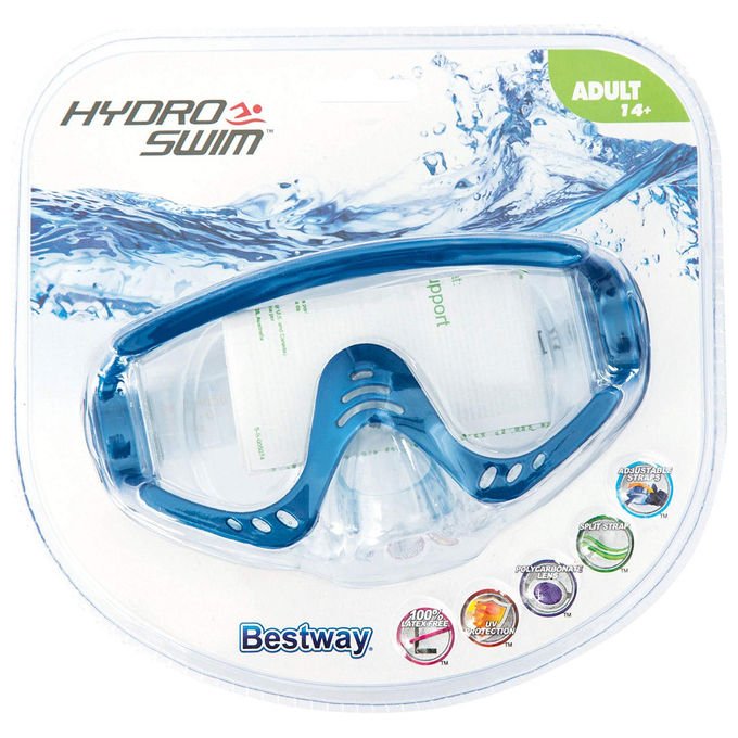 Bestway 22044 Hydro-Swim Tiger Beach Maschera da Snorkeling Lente Policarbonato Protezione UV Fascia Regolabile colore Multicolore