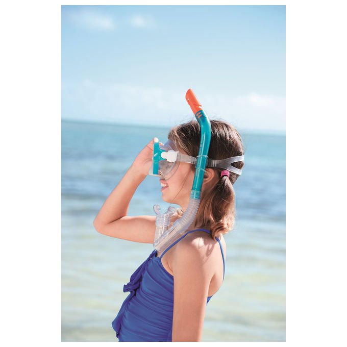 Bestway 24025 Hydro Swim Sparkling Sea Set Maschera e Boccaglio Snorkeling Bambini 7-14 Anni Lenti Policarbonato colore Multicolore