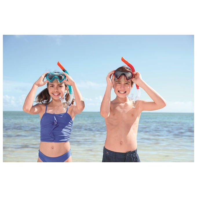 Bestway 24025 Hydro Swim Sparkling Sea Set Maschera e Boccaglio Snorkeling Bambini 7-14 Anni Lenti Policarbonato colore Multicolore