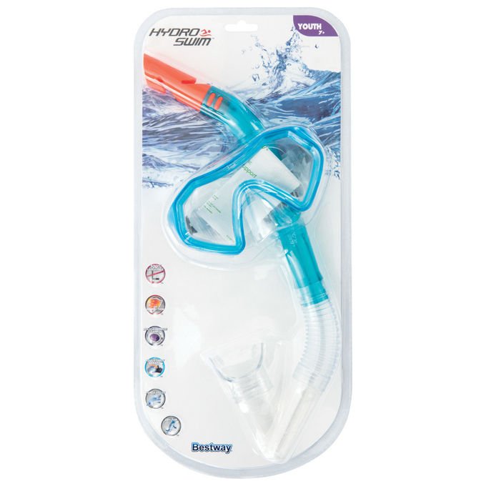 Bestway 24025 Hydro Swim Sparkling Sea Set Maschera e Boccaglio Snorkeling Bambini 7-14 Anni Lenti Policarbonato colore Multicolore