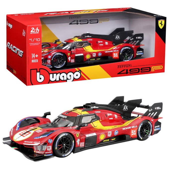 Burago 18-36322 Ferrari 499P Modellino Diecast Scala 1:43 24H Le Mans 2025 N.51 AF Corse colore Rosso