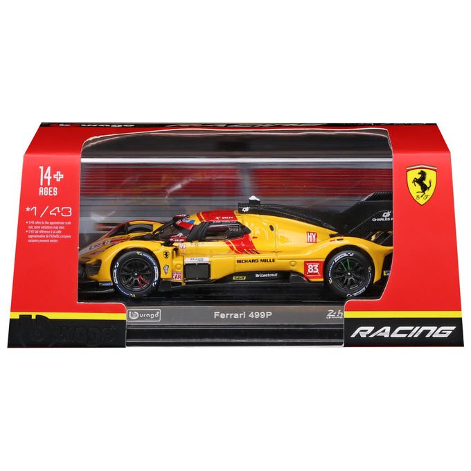 Bburago 36321 Ferrari 499P LMH Hypercar 83 24h Le Mans 2025 Automodello da collezione scala 1:43 Hard Case colore Giallo