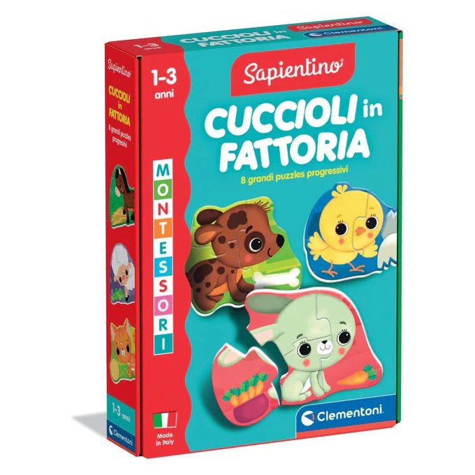 Clementoni 16850 Sapientino Baby Cuccioli in Fattoria Gioco Educativo Montessori Puzzle Sagomati 1-3 Anni 8 Puzzle Made in Italy