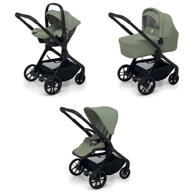 Brevi 9302023003 Trio Brio Sistema Modulare 3 in 1 Navicella Passeggino Seggiolino Auto i-Size 0-22 Kg colore Salvia
