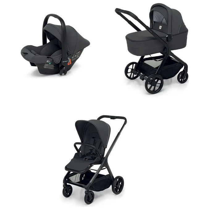 Brevi 9302023002 Brio Trio Travel System 3 in 1 Navicella Passeggino Seggiolino Auto i-Size 0-22 Kg colore Grigio Scuro