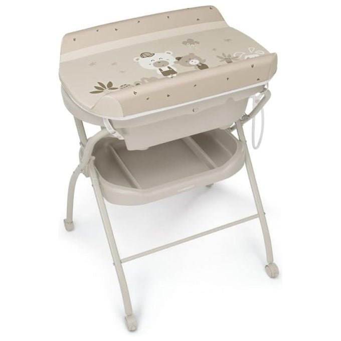 Foppapedretti BathandCo Bagnetto con Fasciatoio Pieghevole 0-12 Mesi 11 Kg Vaschetta Rimovibile Termometro Integrato 4 Ruote colore Beige