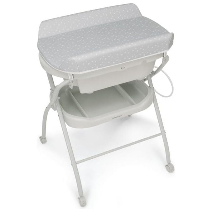 Foppapedretti BathandCo Bagnetto Fasciatoio Pieghevole con Vaschetta Rimovibile Riduttore Ergonomico Termometro Integrato 4 Ruote 0-12 Mesi 11 Kg colore Beige