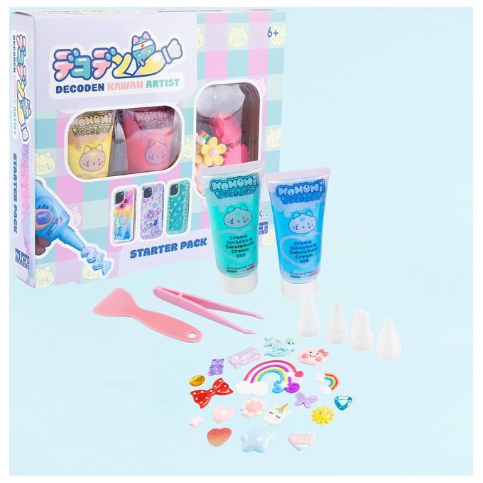 MOMOMI SETDECODENKAWAIIMASTERSHINYGLITTER Decoden Kit Decorazione Creme Sintetiche Glitter Kawaii 2x60g 12 Charms Eta' 6+