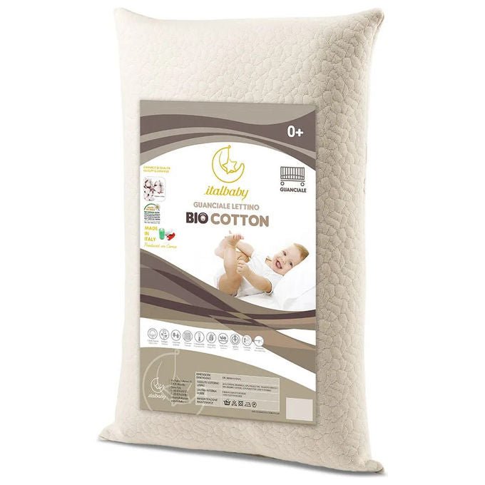 Italbaby 020.3500 Bio Cotton Guanciale per Lettino Cotone Organico Anallergico Oeko-Tex 40x60x5 cm colore Bianco