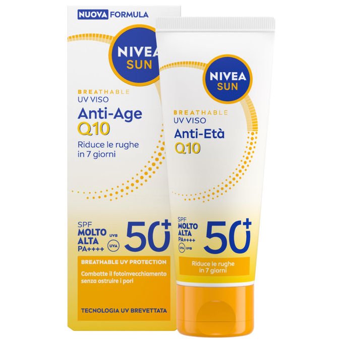 Nivea Sun Crema Solare Viso Anti Age SPF 50+ con Q10 e Collagene Antirughe 40 ml