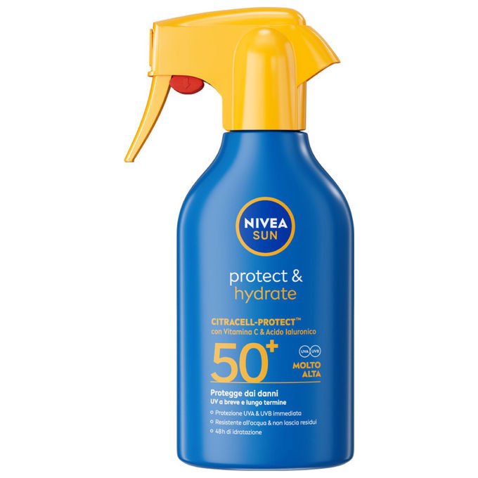 Nivea Sun Protect and Hydrate Spray Solare SPF 50+ 250 ml Vitamina C Acido Ialuronico Resistente all'Acqua