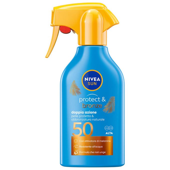 Nivea Sun Protect and Bronze Spray Solare SPF 50 Molto Alta 250 ml Attivatore Melanina Resistente all'Acqua