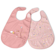 Chicco Bavaglini Impermeabili Stay-Dry Set 2 pz Svezzamento 6m+ Tasca Raccogli-Briciole Chiusura Regolabile Lavabili in Lavatrice colore Rosa