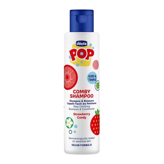 Chicco POP Shampoo e Balsamo 2in1 Strawberry Candy Formula Vegana Senza Lacrime Bambini e Ragazzi 250 ml