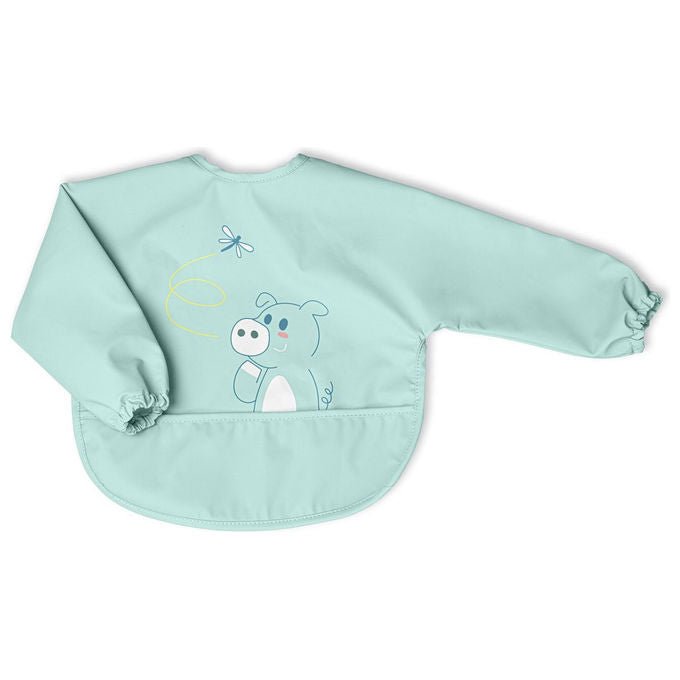 Chicco Bavaglino con Maniche Lunghe Impermeabile Stay Dry Tasca Raccogli Briciole Polsini Elasticizzati 6m+ colore Azzurro