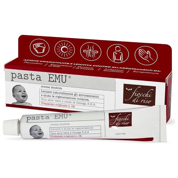 Fiocchi di Riso Pasta EMU Crema Lenitiva per Neonati Cambio Pannolino con Aloe Vera e Olio di Emu 2x30 ml