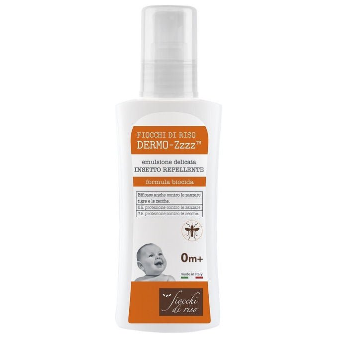 Fiocchi di Riso Dermo-Zzzz Emulsione Repellente Insetti IR3535 100 mL protezione 8h zanzare 7h zecche 0 mesi+