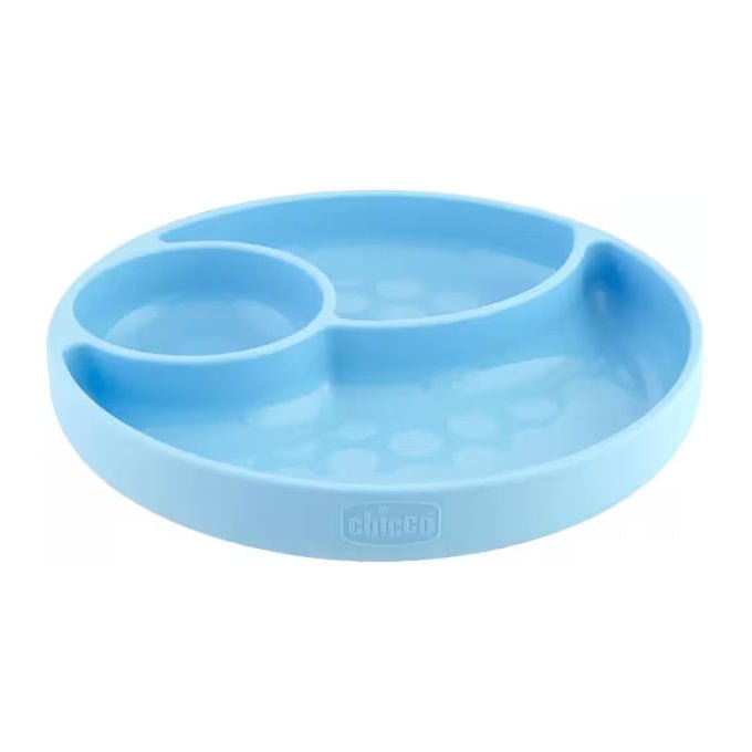 Chicco Piatto Divisorio per Bambini 3 Scomparti Base Ventosa Silicone Alimentare Senza BPA 12m+ colore Azzurro