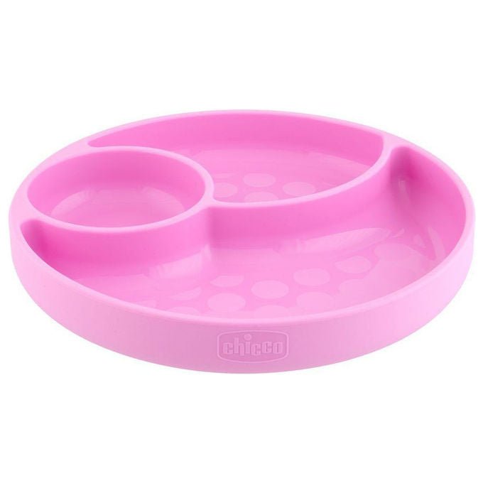 Chicco Piatto Porzionato in Silicone 3 Scomparti Base Ventosa Antiscivolo 12m+ Lavastoviglie e Microonde colore Rosa
