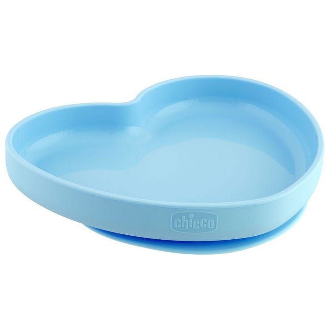 Chicco Piatto a Cuore per Neonati in Silicone Alimentare Ventosa Antiscivolo Senza BPA 9m+ colore Azzurro