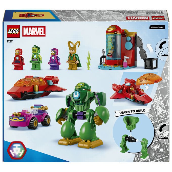 Lego 11211 Marvel Loki vs Team Iron Man Set da Costruzione 204 Pezzi 4 Minifigure con Mech Jet e Auto per Bambini 4+