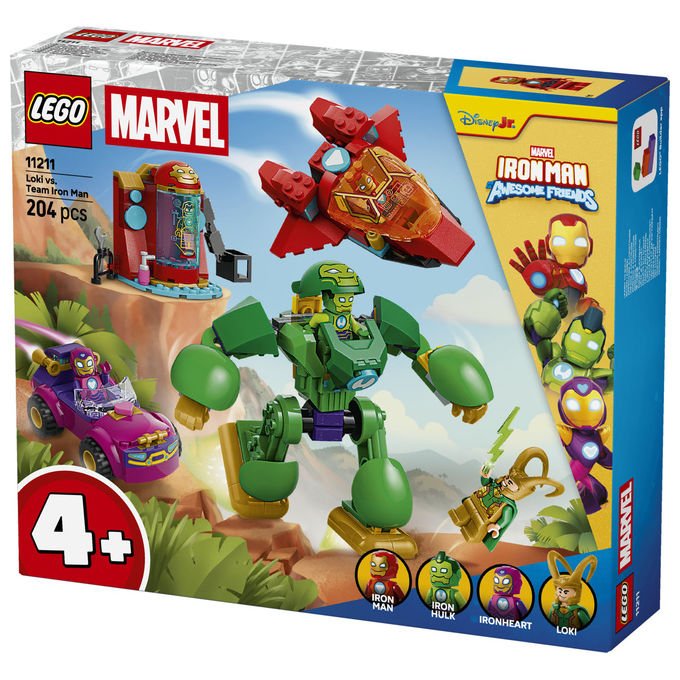 Lego 11211 Marvel Loki vs Team Iron Man Set da Costruzione 204 Pezzi 4 Minifigure con Mech Jet e Auto per Bambini 4+