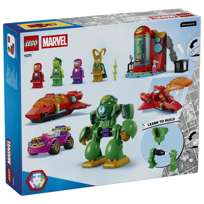 Lego 11211 Marvel Loki vs Team Iron Man Set da Costruzione 204 Pezzi 4 Minifigure con Mech Jet e Auto per Bambini 4+