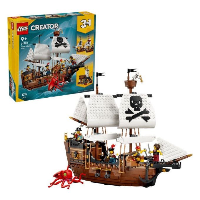 Lego 31387 Creator 3 in 1 Set da Costruzione Nave da Pirata 1074 Pezzi 5 Minifigure 9 Anni colore Multicolore
