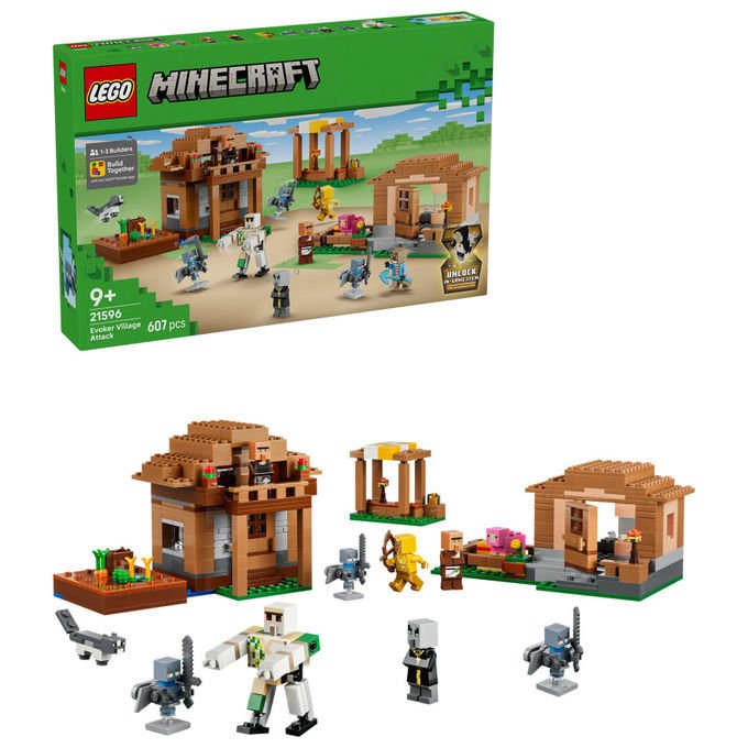 Lego 21596 Minecraft Set da Costruzione Attacco al Villaggio dell'Evocatore 607 Pezzi 11 Personaggi 9+ anni colore Multicolore