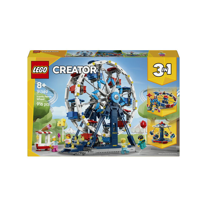 Lego 31389 Creator Set di Costruzione 3 in 1 Ruota Panoramica UFO Giostra 916 pezzi 4 Minifigure da 8 anni
