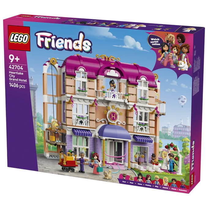 Lego 42704 Friends Grand Hotel di Heartlake City Set da costruzione 1406 pezzi 6 Mini Bamboline 2 Animali colore Multicolore