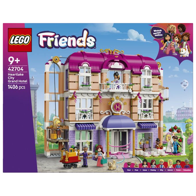 Lego 42704 Friends Grand Hotel di Heartlake City Set da costruzione 1406 pezzi 6 Mini Bamboline 2 Animali colore Multicolore