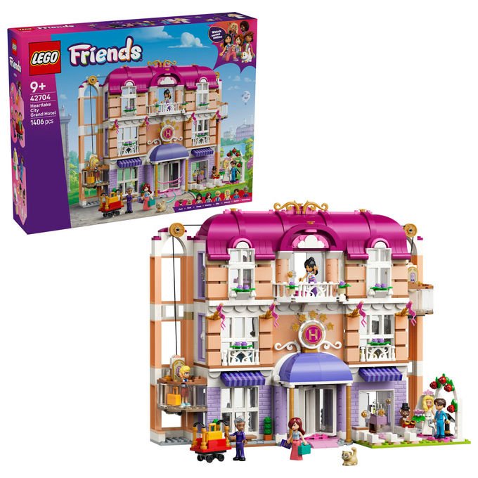 Lego 42704 Friends Grand Hotel di Heartlake City Set da costruzione 1406 pezzi 6 Mini Bamboline 2 Animali colore Multicolore