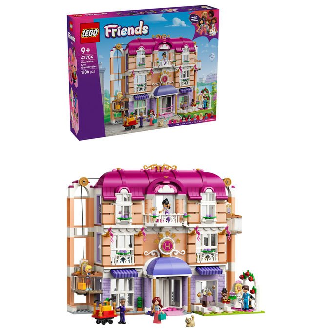 Lego 42704 Friends Grand Hotel di Heartlake City Set da costruzione 1406 pezzi 6 Mini Bamboline 2 Animali colore Multicolore